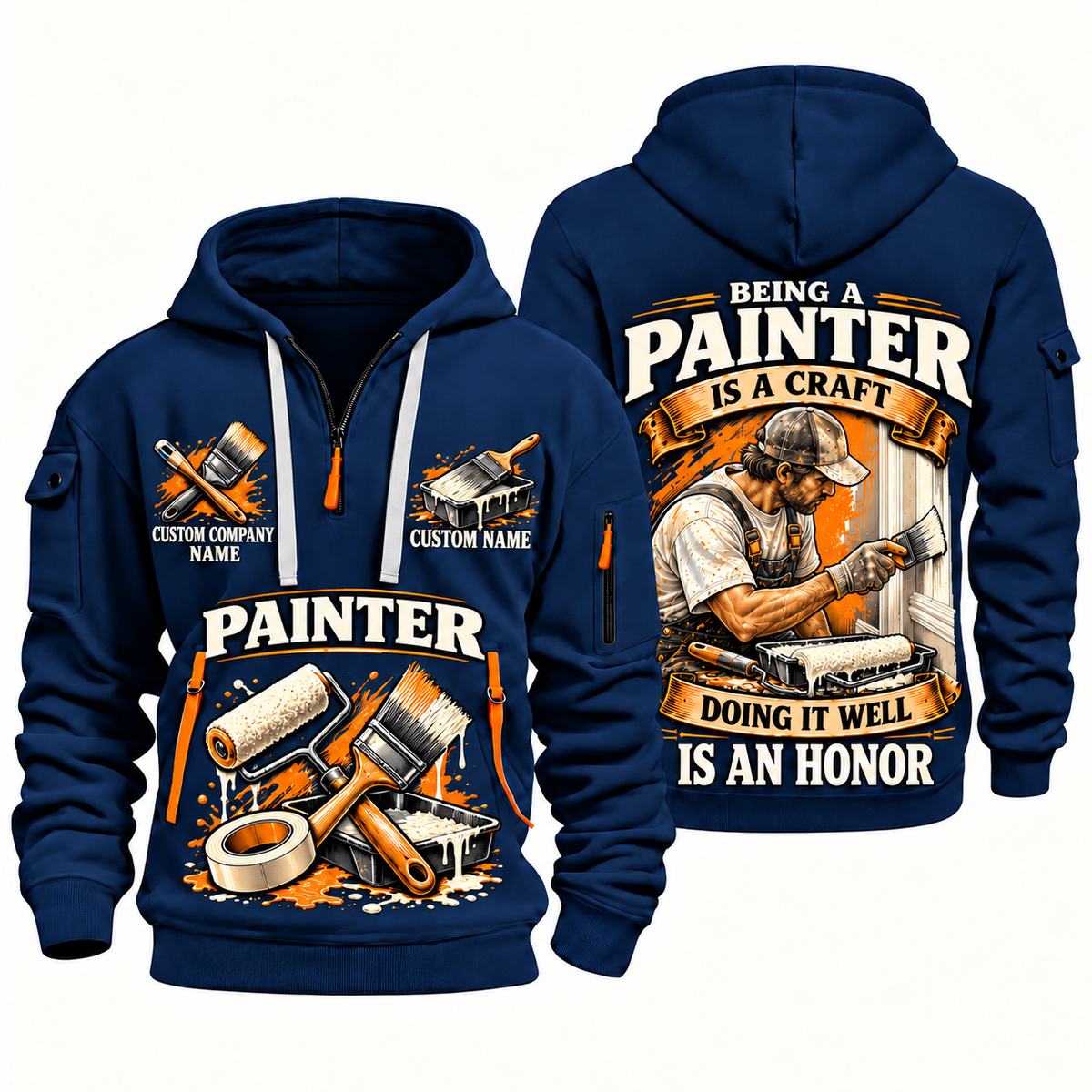 Personalized Painter Craft and Honor Quarter Zip Hoodie — Navy variant