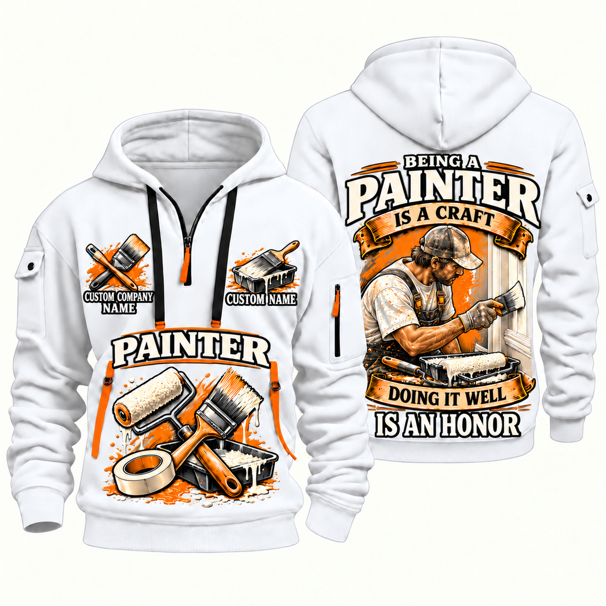 Personalized Painter Craft and Honor Quarter Zip Hoodie — White variant