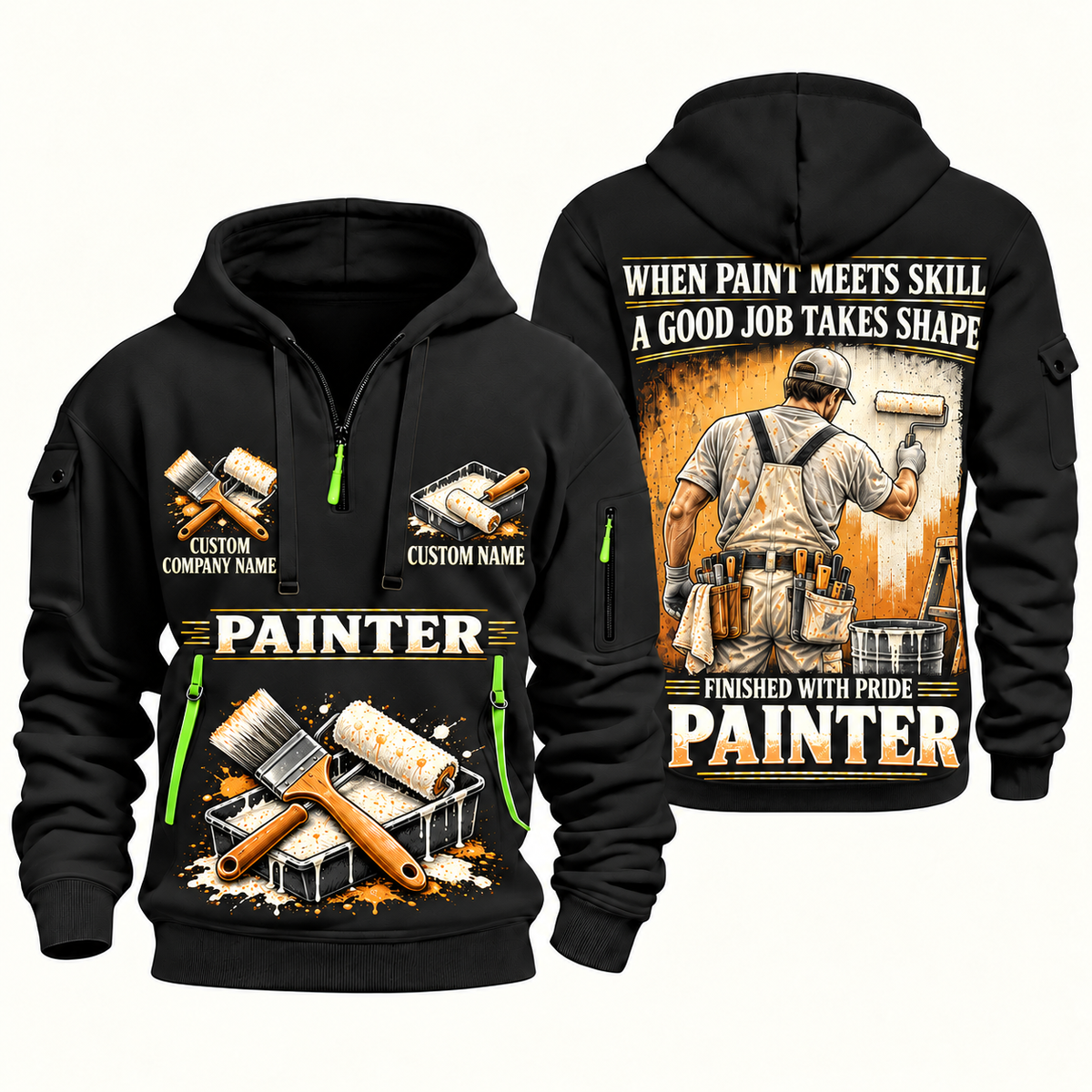 Personalized Painter Finished with Pride Quarter Zip Hoodie — Black variant