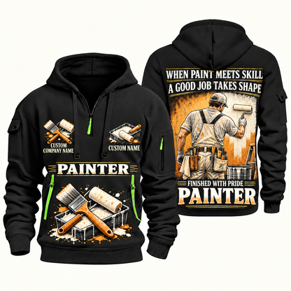 Personalized Painter Finished with Pride Quarter Zip Hoodie — Black variant