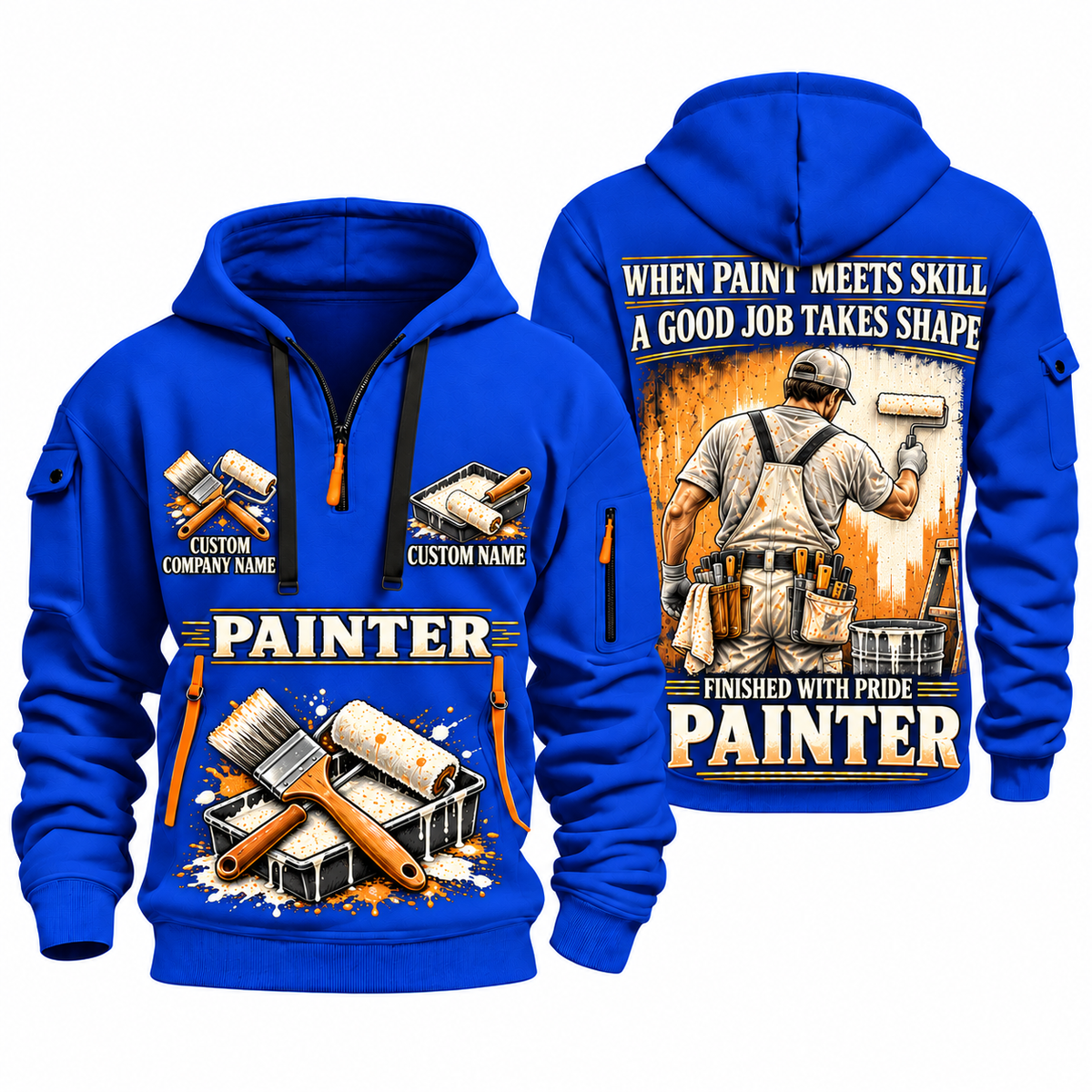 Personalized Painter Finished with Pride Quarter Zip Hoodie — Blue variant