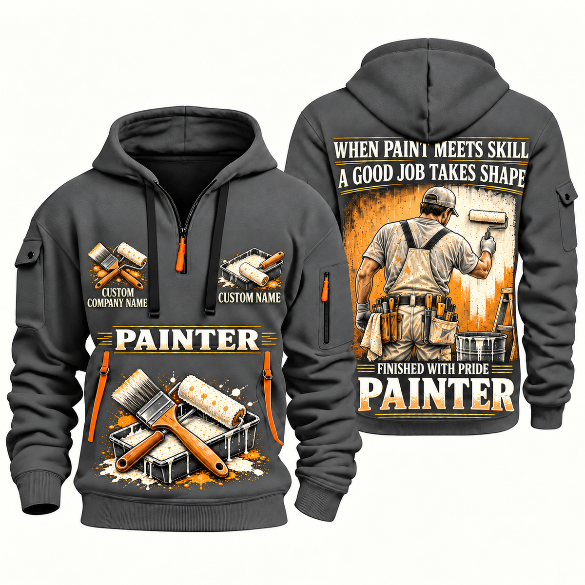 Personalized Painter Finished with Pride Quarter Zip Hoodie — Gray variant