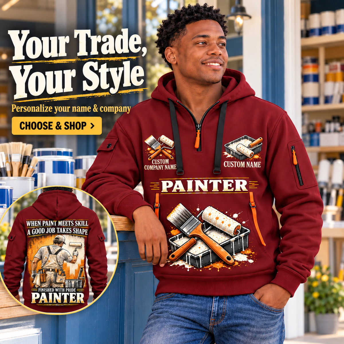 Personalized Painter Finished with Pride Quarter Zip Hoodie — dedicated listing hero
