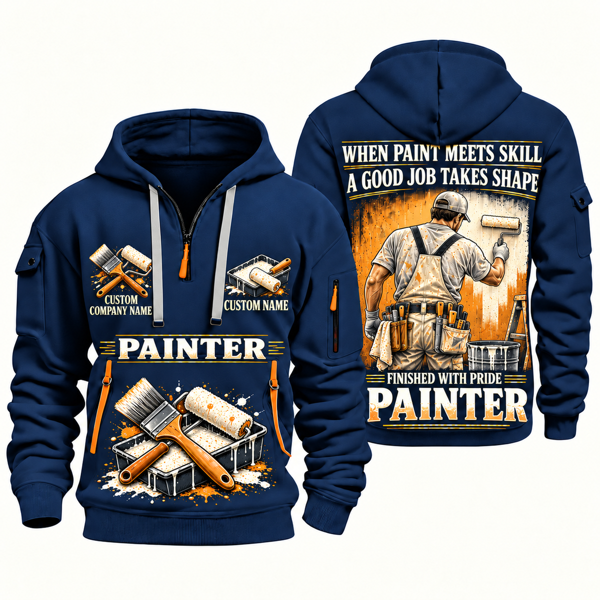 Personalized Painter Finished with Pride Quarter Zip Hoodie — Navy variant