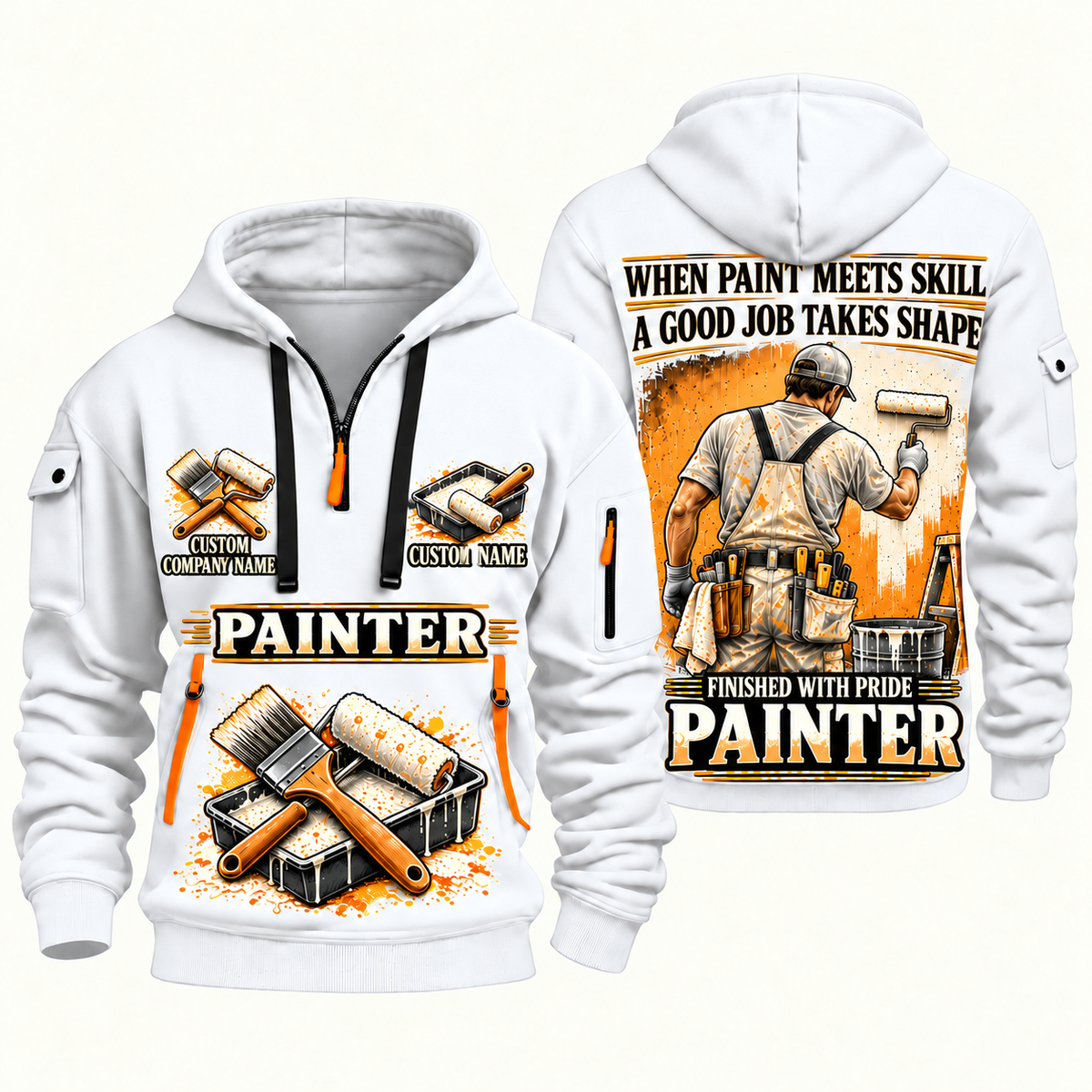 Personalized Painter Finished with Pride Quarter Zip Hoodie — White variant