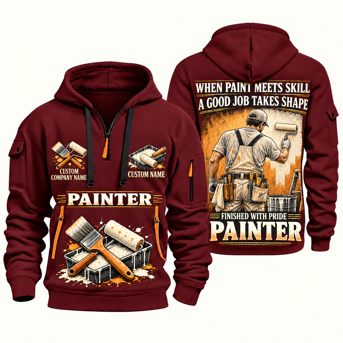 Personalized Painter Finished with Pride Quarter Zip Hoodie — Wine Red variant