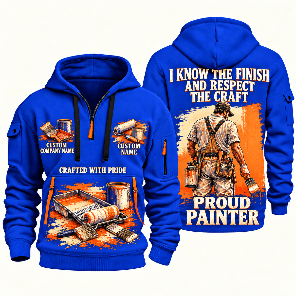 Personalized Painter Respect the Craft Quarter Zip Hoodie — Blue variant