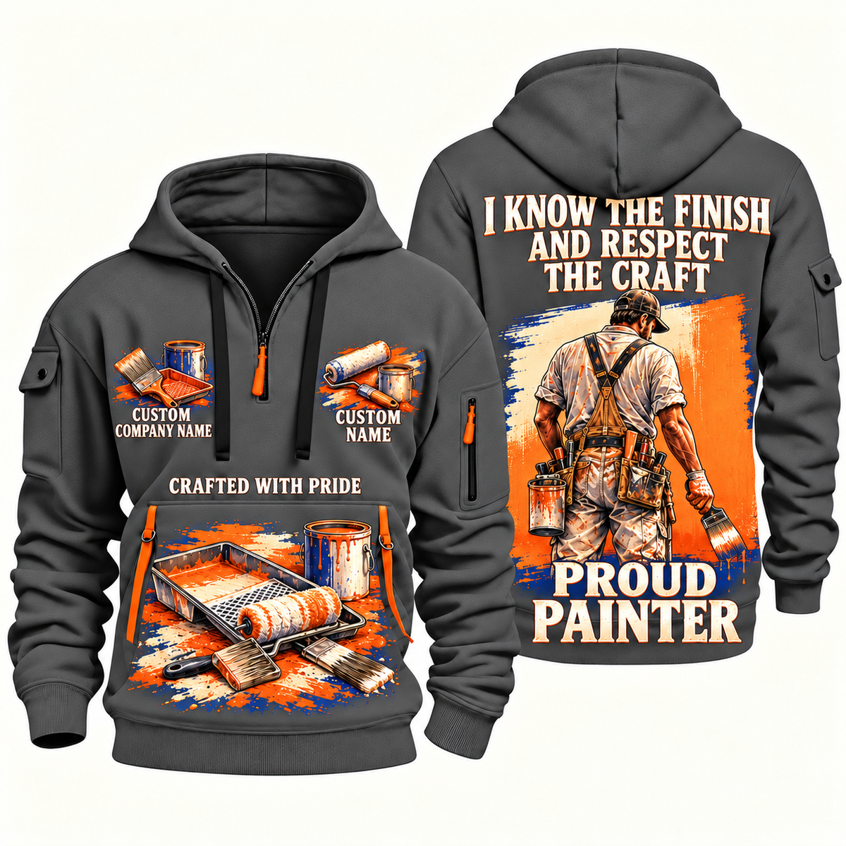 Personalized Painter Respect the Craft Quarter Zip Hoodie — Gray variant