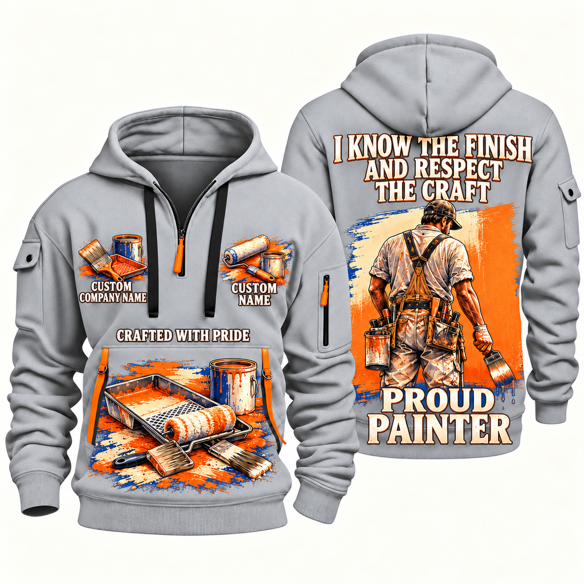 Personalized Painter Respect the Craft Quarter Zip Hoodie — Light Grey variant