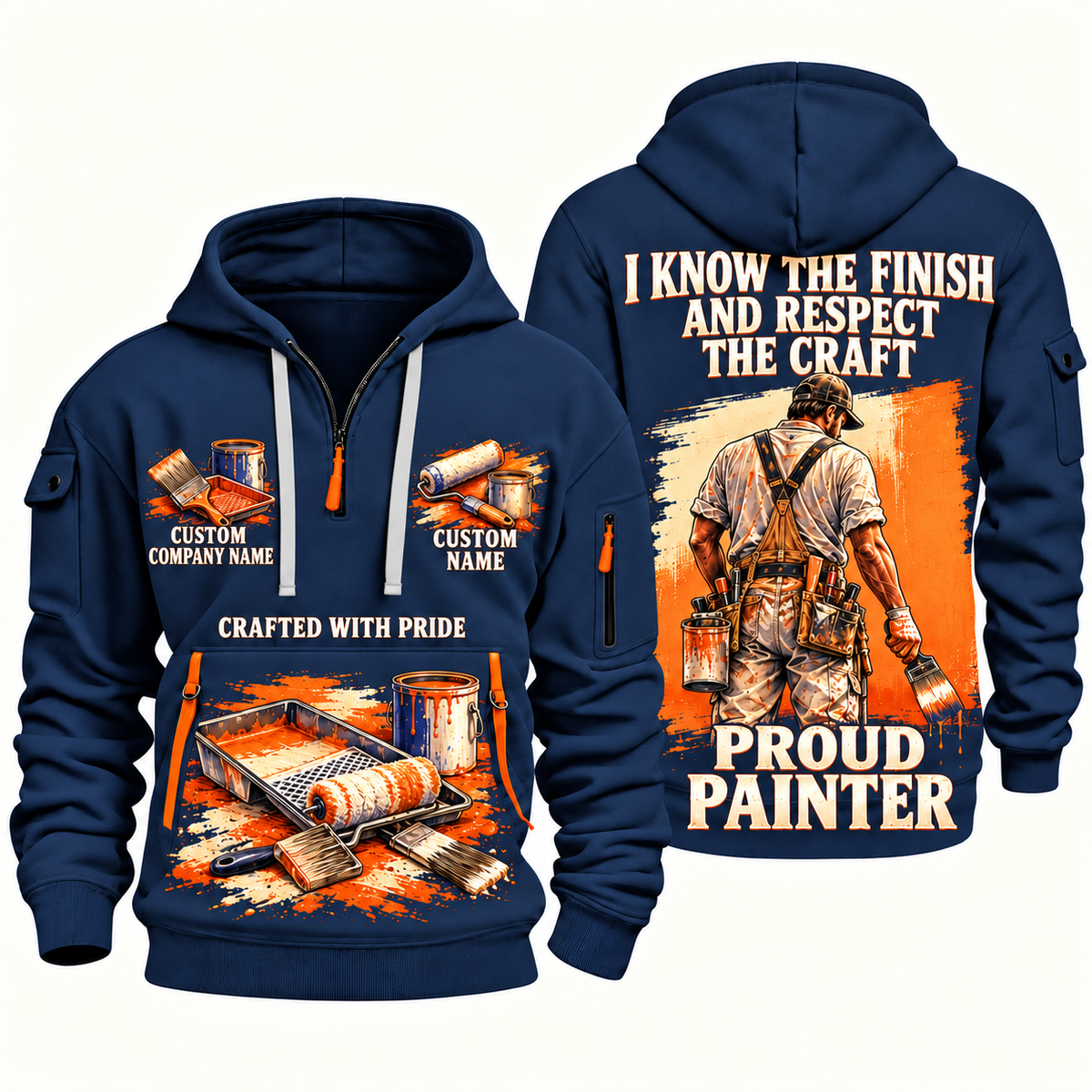Personalized Painter Respect the Craft Quarter Zip Hoodie — Navy variant