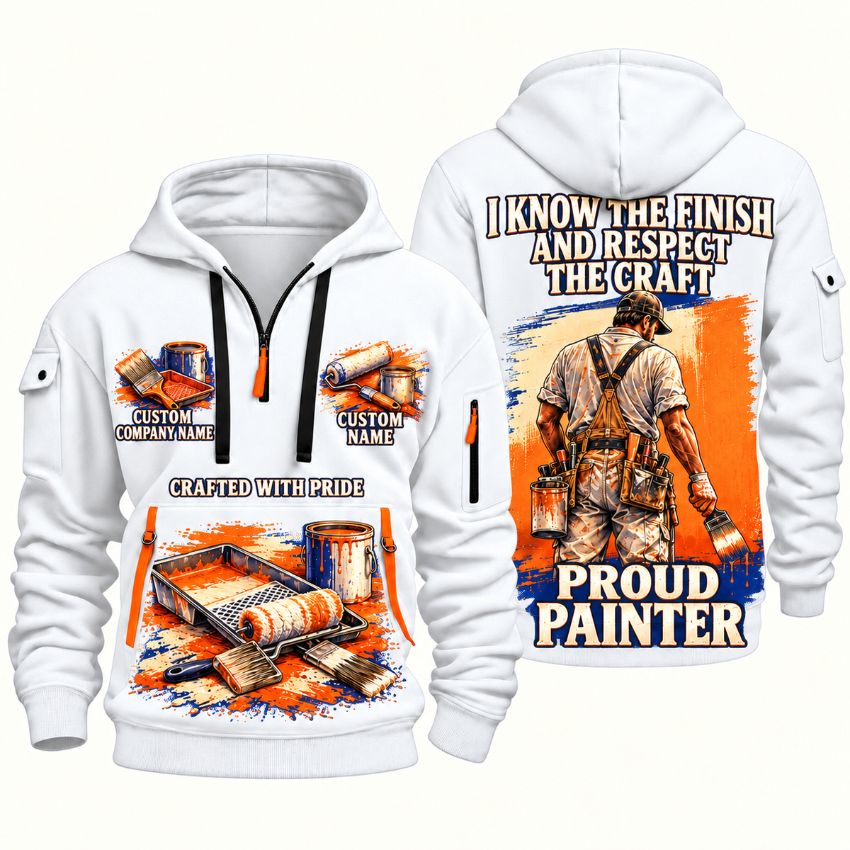 Personalized Painter Respect the Craft Quarter Zip Hoodie — White variant