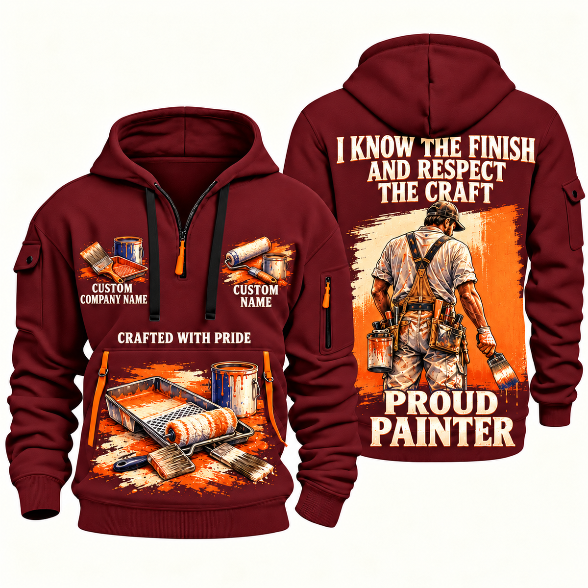 Personalized Painter Respect the Craft Quarter Zip Hoodie — Wine Red variant