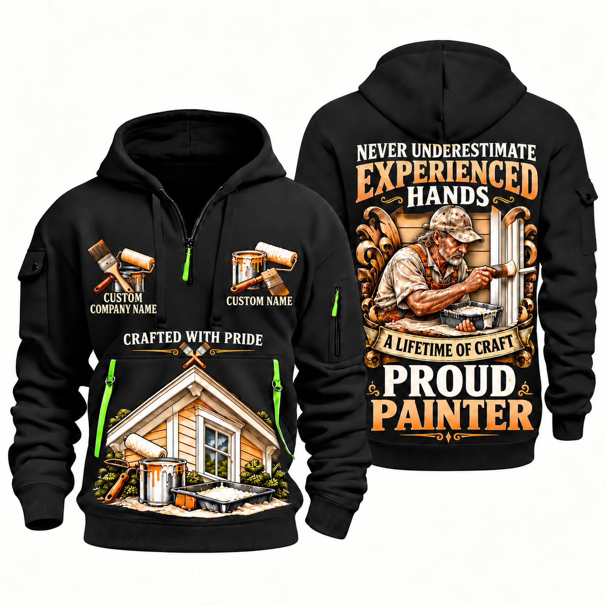 Personalized Painter Experienced Hands Quarter Zip Hoodie — Black variant