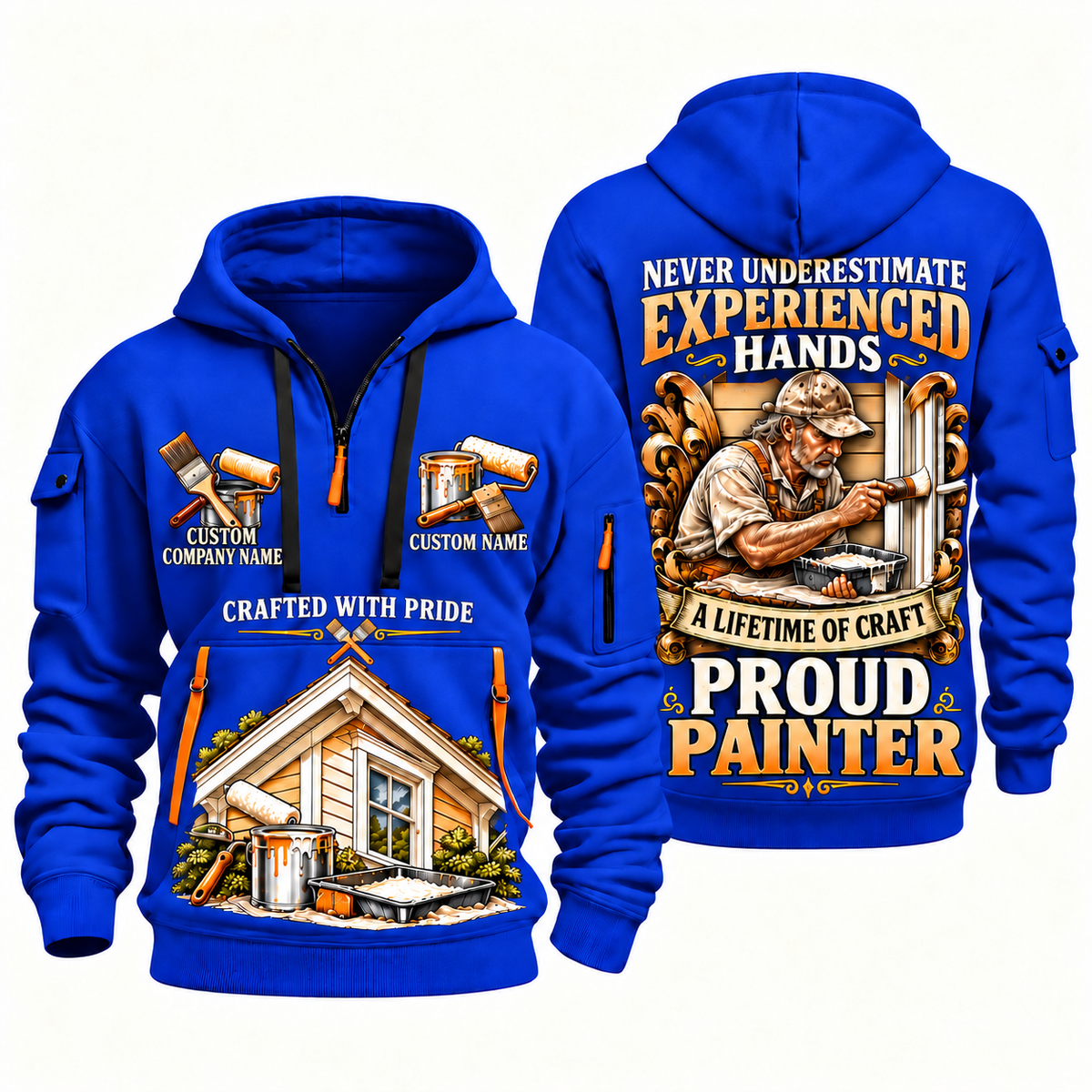 Personalized Painter Experienced Hands Quarter Zip Hoodie — Blue variant