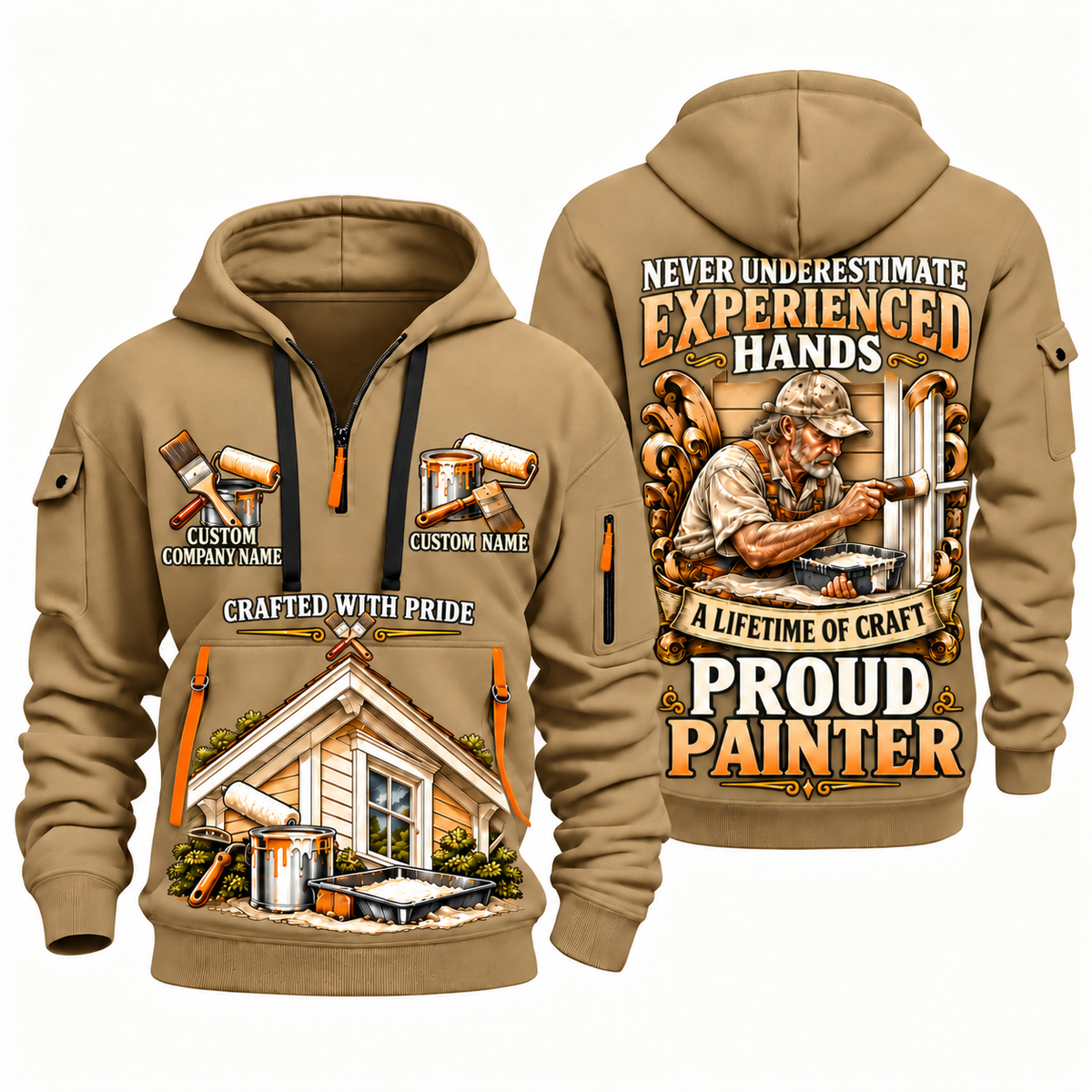 Personalized Painter Experienced Hands Quarter Zip Hoodie — Khaki variant