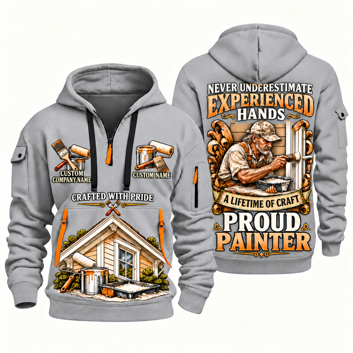 Personalized Painter Experienced Hands Quarter Zip Hoodie — Light Grey variant