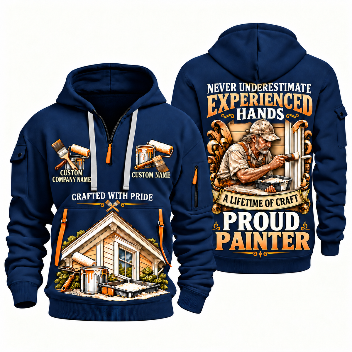 Personalized Painter Experienced Hands Quarter Zip Hoodie — Navy variant