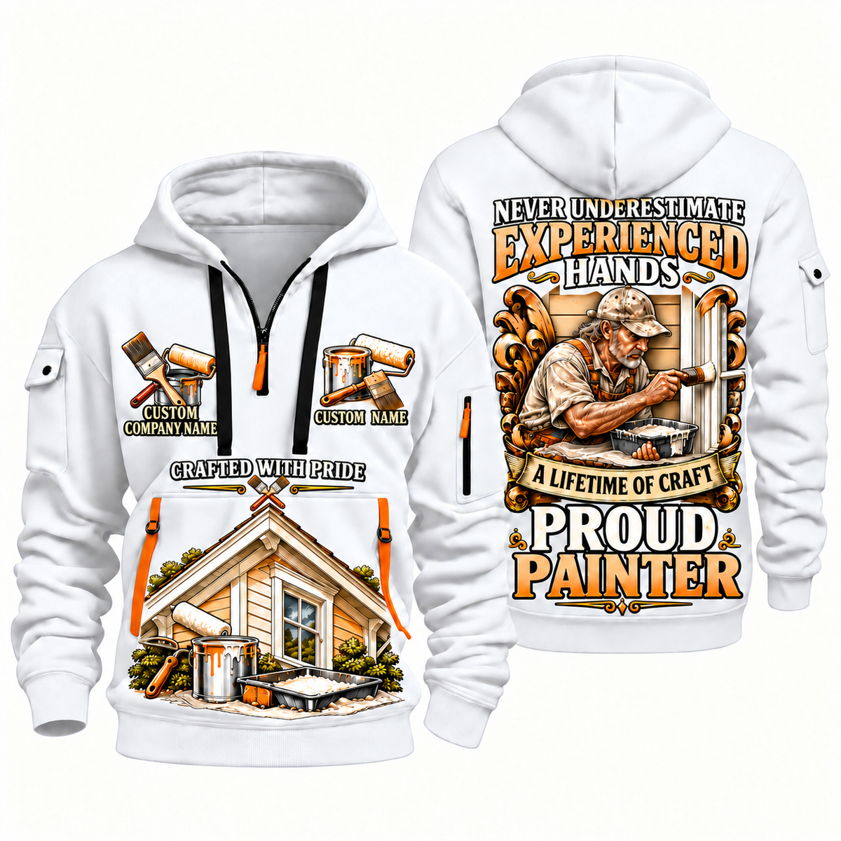 Personalized Painter Experienced Hands Quarter Zip Hoodie — White variant