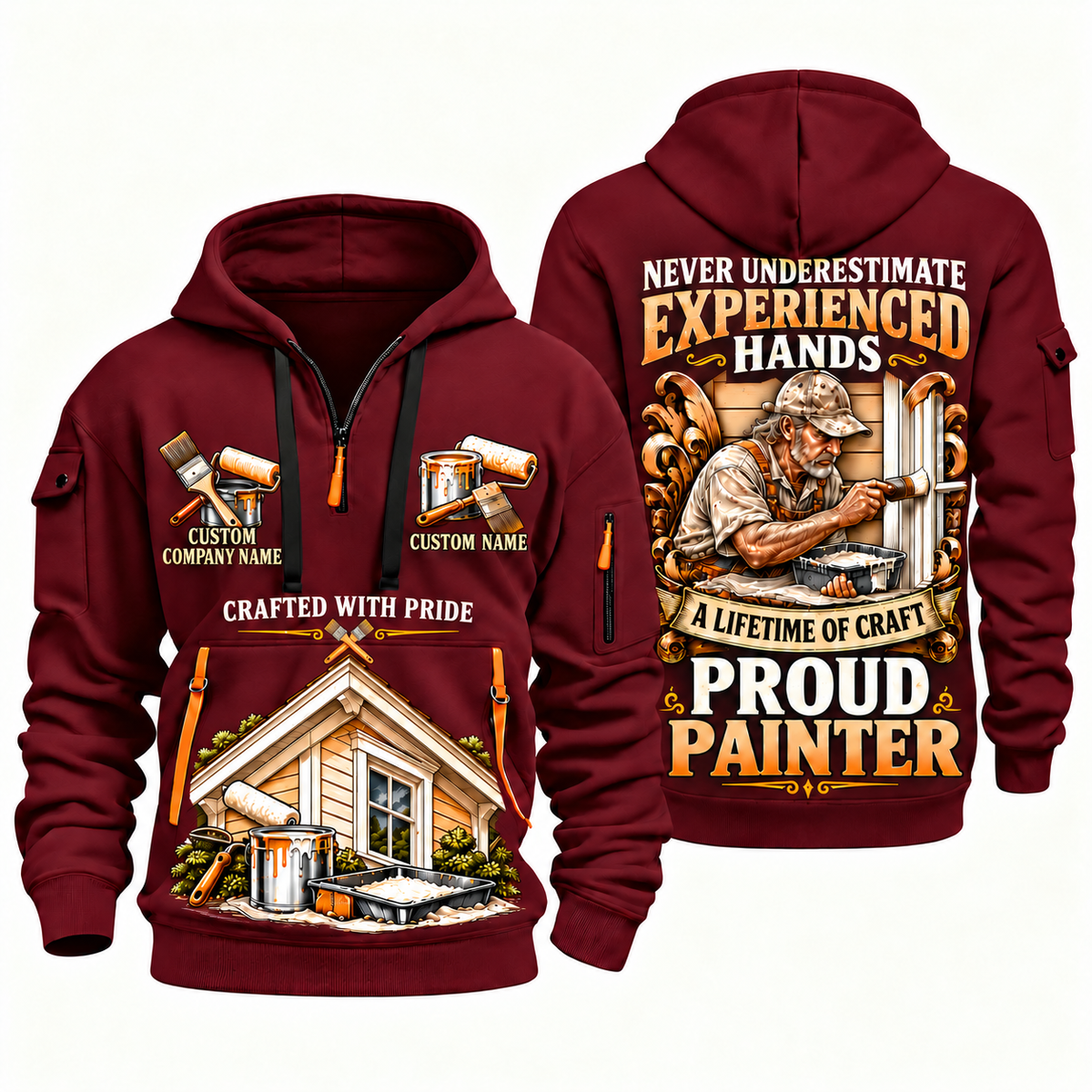 Personalized Painter Experienced Hands Quarter Zip Hoodie — Wine Red variant