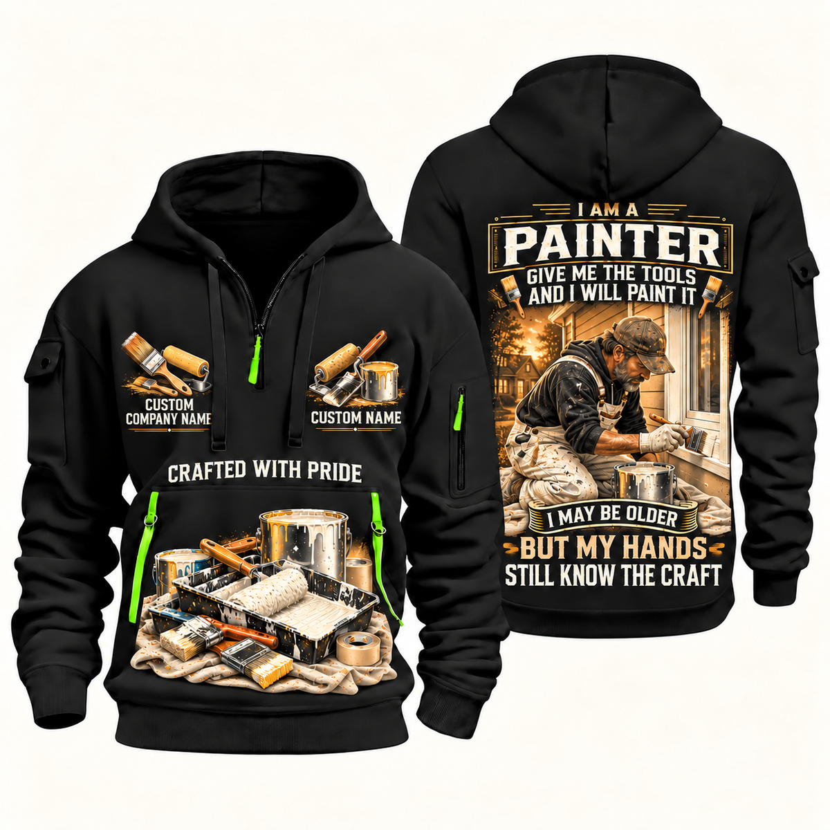 Personalized Painter Skills Remain Quarter Zip Hoodie — Black variant