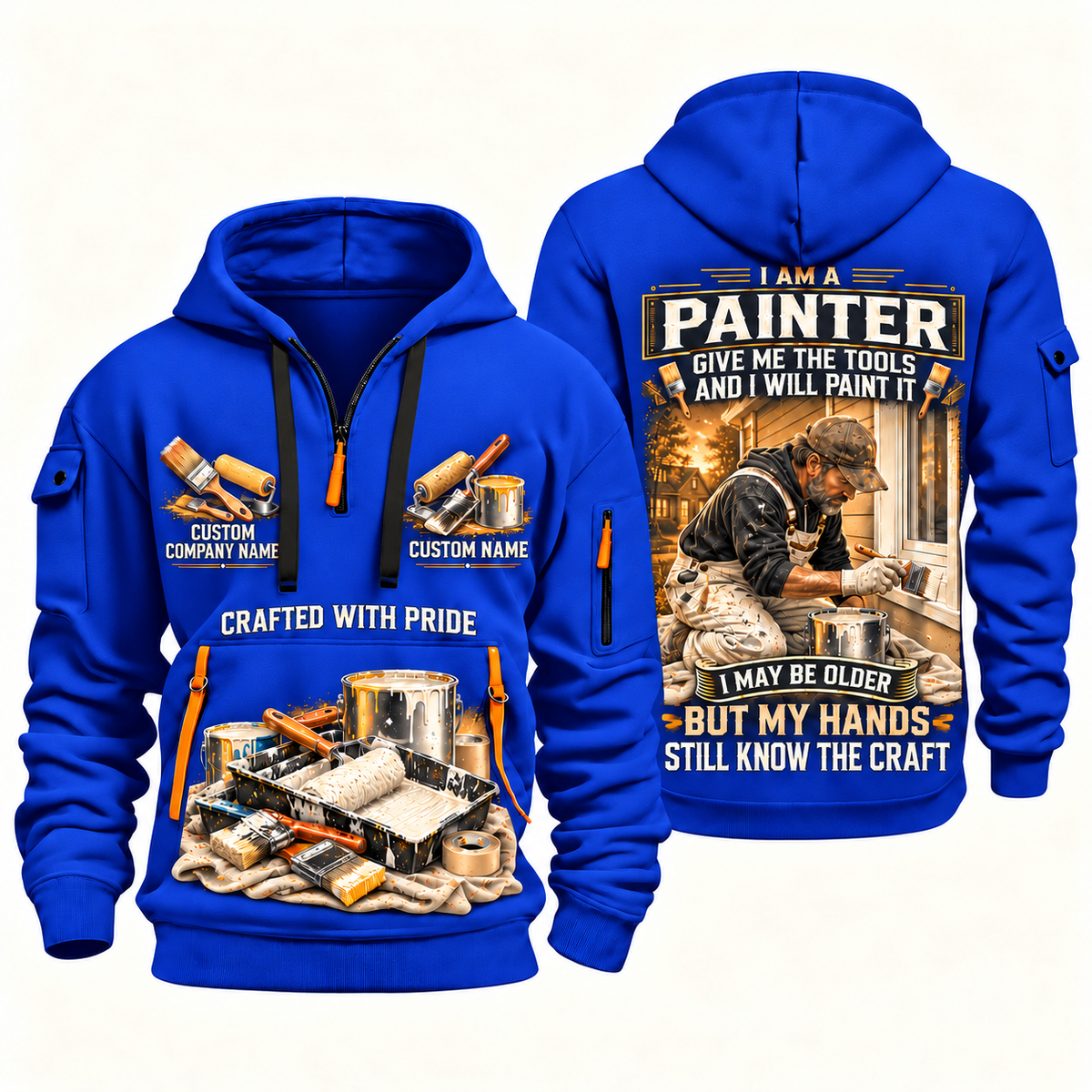 Personalized Painter Skills Remain Quarter Zip Hoodie — Blue variant