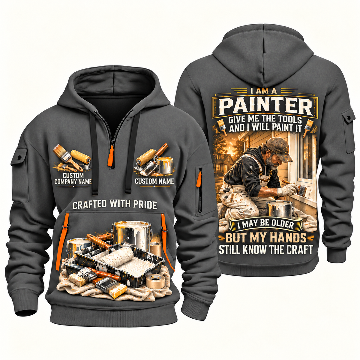 Personalized Painter Skills Remain Quarter Zip Hoodie — Gray variant