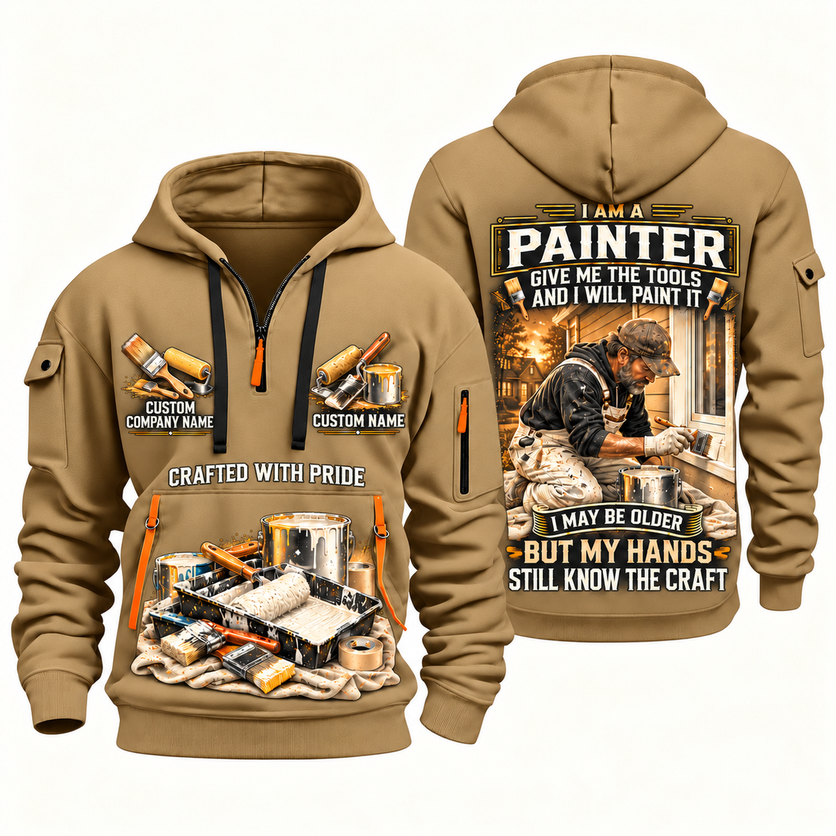 Personalized Painter Skills Remain Quarter Zip Hoodie — Khaki variant