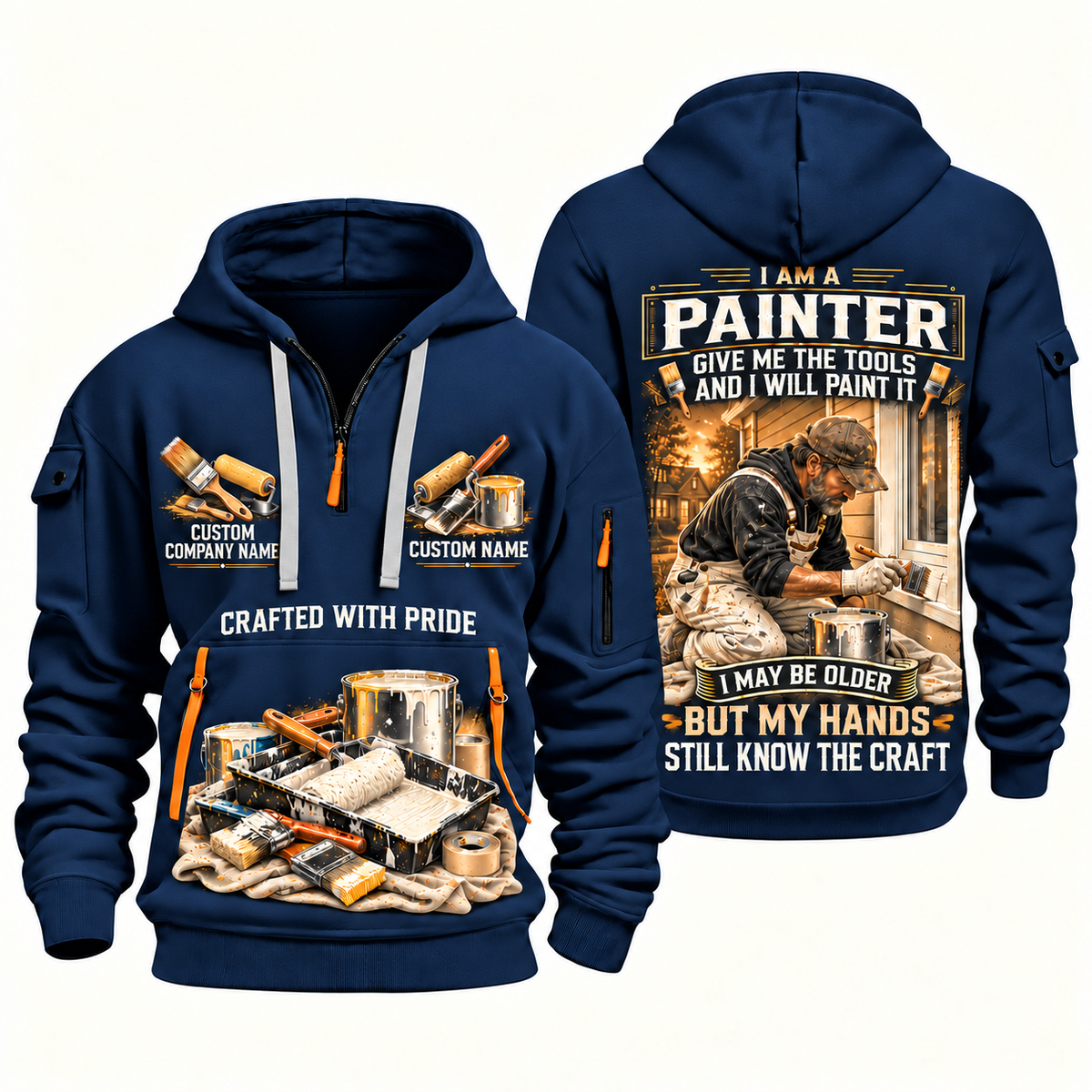Personalized Painter Skills Remain Quarter Zip Hoodie — Navy variant