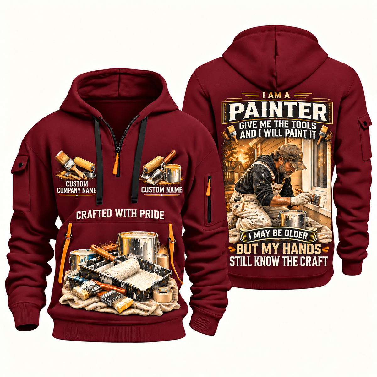 Personalized Painter Skills Remain Quarter Zip Hoodie — Wine Red variant