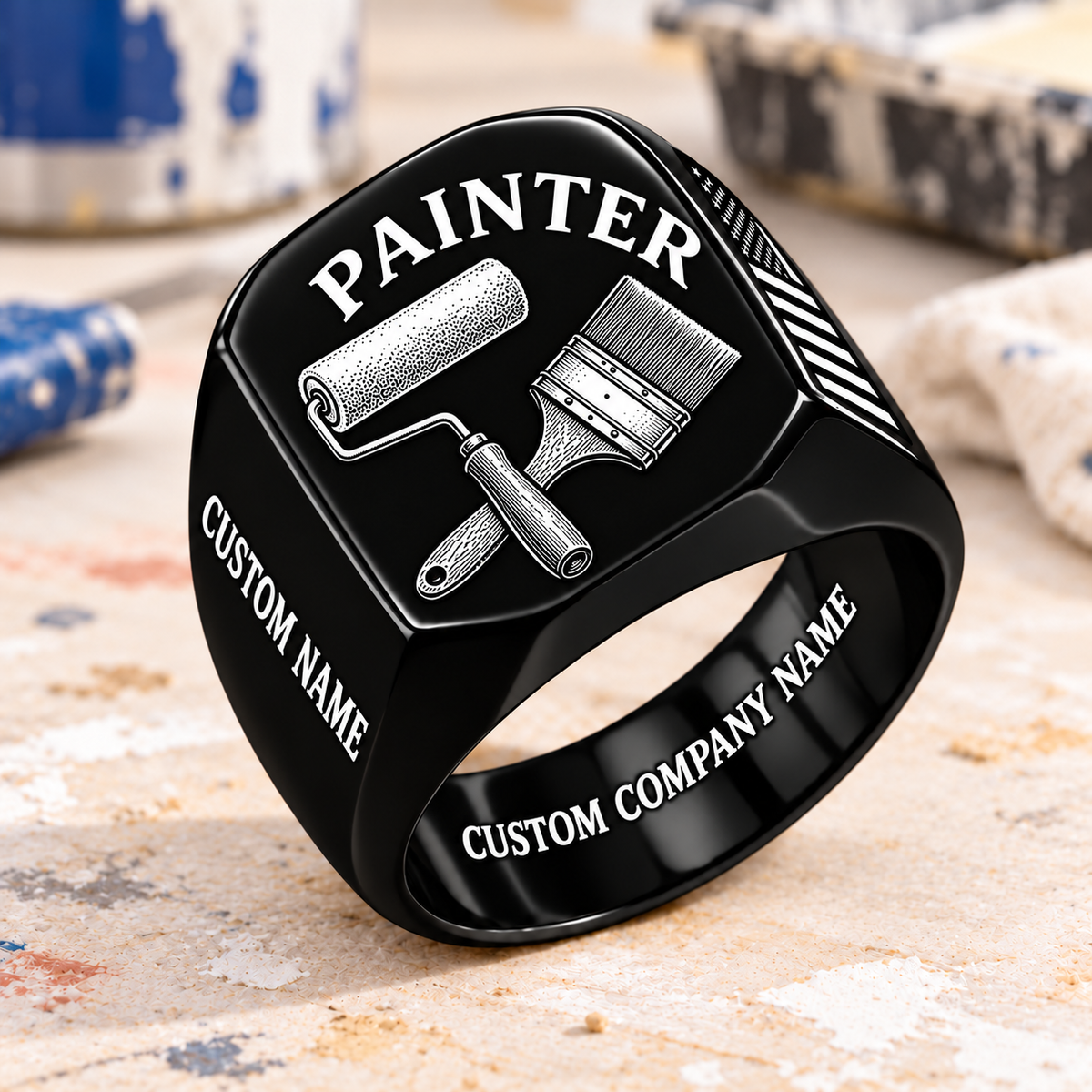 Painter Classic Emblem signet ring in Black finish