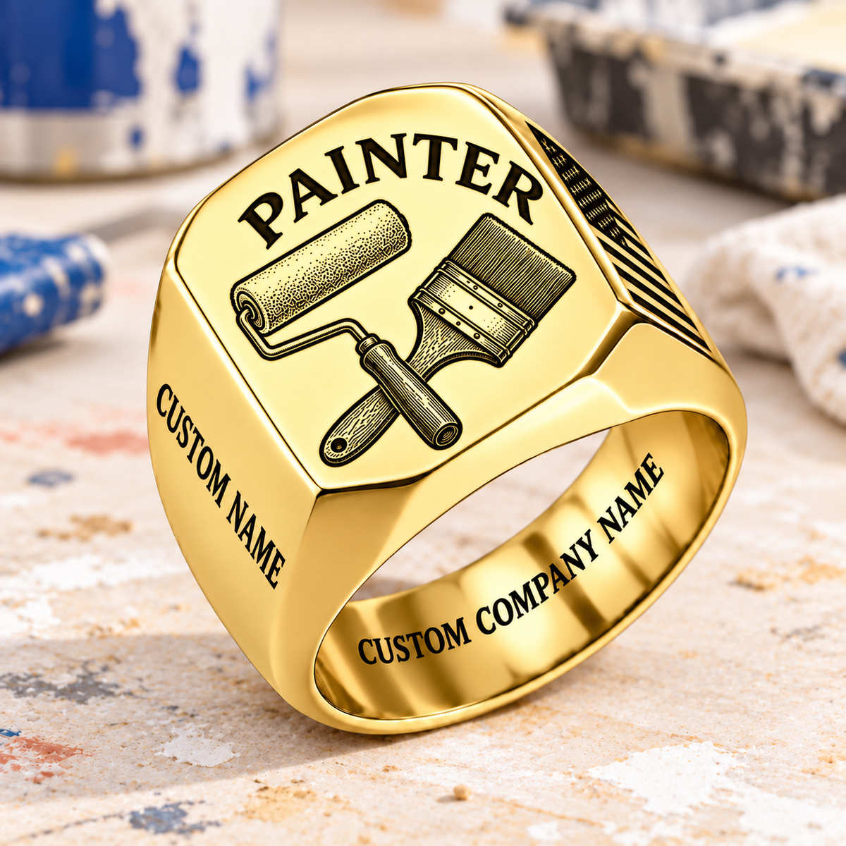 Painter Classic Emblem signet ring in Gold finish