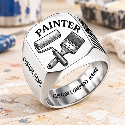 Painter Classic Emblem signet ring in Silver finish