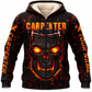 Personalized Carpenter Fleece Zip Hoodie - Fiery Orange Skull, front view