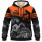 Personalized Carpenter Fleece Zip Hoodie - Orange Black Workshop Scene, front view
