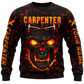 Personalized Carpenter Sweatshirt - Fiery Orange Skull, front view
