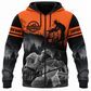 Personalized Carpenter Zip Hoodie - Orange Black Workshop Scene, front view