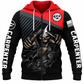Personalized Carpenter Zip Hoodie - Red Black Hooded Skull, front view