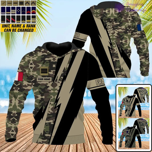 Personalized France Soldier/ Veteran Camo With Name And Rank Hoodie 3D Printed  - 0503240001