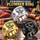 Plumber Classic Emblem personalized ring in Silver, Gold and Black with CUSTOM NAME and SINCE 2000 on a plumber-themed background