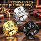 Plumber Signature Crest personalized ring in Silver, Gold and Black with CUSTOM NAME and SINCE 2000 on a plumber-themed background