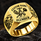 Plumber Heritage Emblem ring in Gold, showing CUSTOM NAME and SINCE 2000