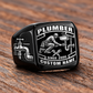 Plumber Black Face Badge ring in Black, showing CUSTOM NAME and SINCE 2000