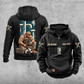 Plumber Daily Commitment Portrait Vintage Hoodie in Black, front and back views with sample chest text CUSTOM NAME and SINCE 2000, a tall pipework panel and kneeling plumber back illustration, and small wrench-and-fitting sleeve motifs.