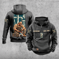 Plumber Daily Commitment Portrait Vintage Hoodie in Dark Gray, front and back views with sample chest text CUSTOM NAME and SINCE 2000, a tall pipework panel and kneeling plumber back illustration, and small wrench-and-fitting sleeve motifs.
