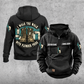 Plumber Walk the Walk Badge Vintage Hoodie in Black, front and back views with sample text CUSTOM NAME and SINCE 2000, arched boots and pipework graphic, and upper-sleeve pipe-wrench icons.