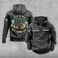 Plumber Walk the Walk Badge Vintage Hoodie in Dark Gray, front and back views with sample text CUSTOM NAME and SINCE 2000, arched boots and pipework graphic, and upper-sleeve pipe-wrench icons.