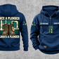 Plumber Once and Always Vintage Hoodie in Dark Blue, front and back views with sample text CUSTOM NAME and SINCE 2000.