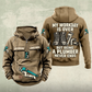Plumber Never Ends Vintage Hoodie in Kaki, front and back views with work boots, pipe wrench and fittings artwork, and sample chest text CUSTOM NAME and SINCE 2000.