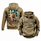 Plumber Ready Every Day Portrait Vintage Hoodie in Kaki, front and back views with sample text CUSTOM NAME and SINCE 2000, chest tool emblems and kneeling plumber back artwork.