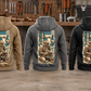 Five separated back views of the Plumber Workday Portrait Vintage Hoodie in Military Green, Kaki, Dark Gray, Black and Dark Blue against an organized plumbing workbench.